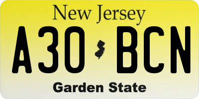NJ license plate A30BCN