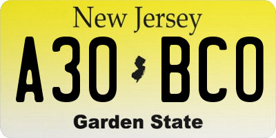 NJ license plate A30BCO
