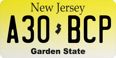 NJ license plate A30BCP