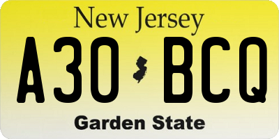 NJ license plate A30BCQ