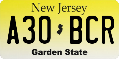 NJ license plate A30BCR