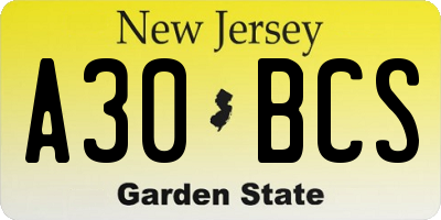 NJ license plate A30BCS