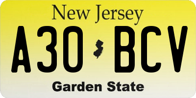 NJ license plate A30BCV