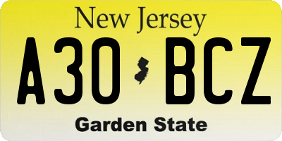 NJ license plate A30BCZ