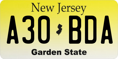 NJ license plate A30BDA