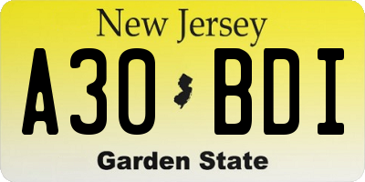 NJ license plate A30BDI