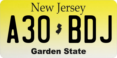 NJ license plate A30BDJ