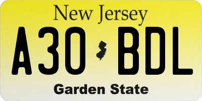 NJ license plate A30BDL