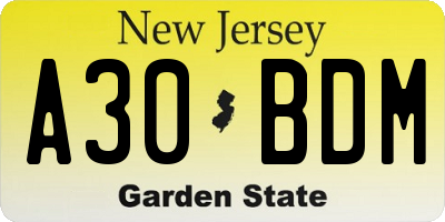 NJ license plate A30BDM