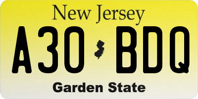 NJ license plate A30BDQ