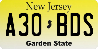 NJ license plate A30BDS
