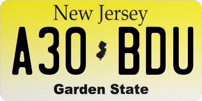 NJ license plate A30BDU