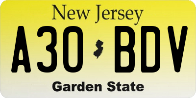 NJ license plate A30BDV