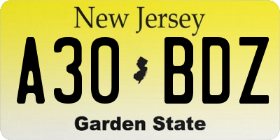 NJ license plate A30BDZ