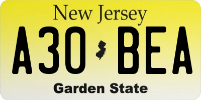 NJ license plate A30BEA