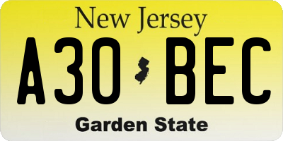 NJ license plate A30BEC