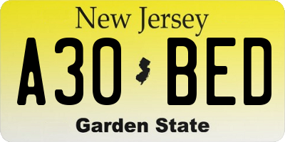 NJ license plate A30BED