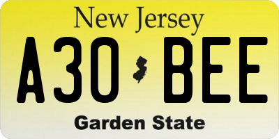 NJ license plate A30BEE