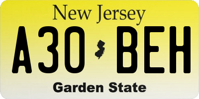 NJ license plate A30BEH