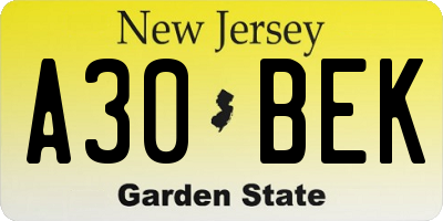 NJ license plate A30BEK