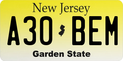 NJ license plate A30BEM