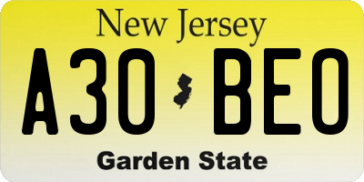 NJ license plate A30BEO