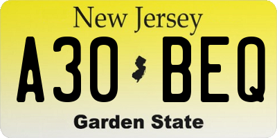 NJ license plate A30BEQ