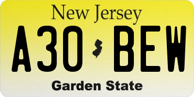 NJ license plate A30BEW