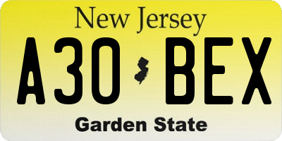 NJ license plate A30BEX