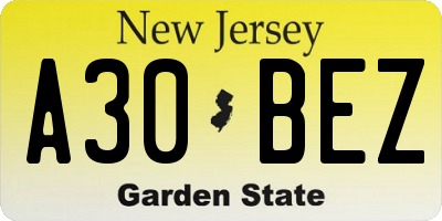 NJ license plate A30BEZ