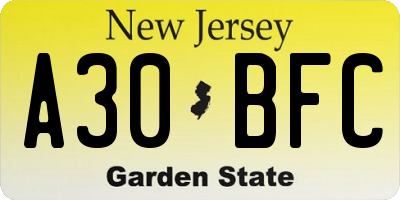 NJ license plate A30BFC