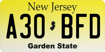 NJ license plate A30BFD