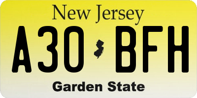 NJ license plate A30BFH