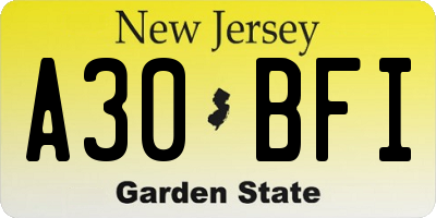 NJ license plate A30BFI
