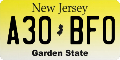 NJ license plate A30BFO