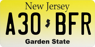 NJ license plate A30BFR