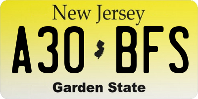 NJ license plate A30BFS