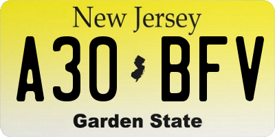 NJ license plate A30BFV