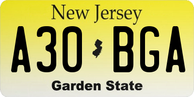 NJ license plate A30BGA
