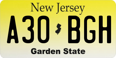 NJ license plate A30BGH
