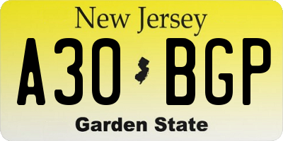 NJ license plate A30BGP