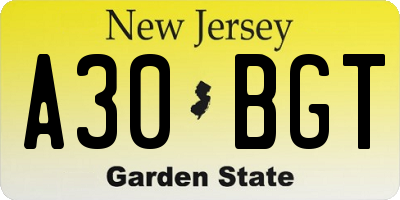 NJ license plate A30BGT