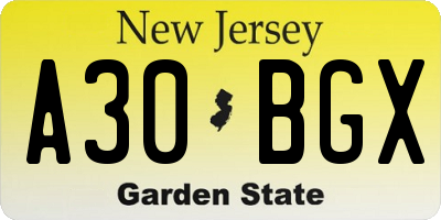 NJ license plate A30BGX