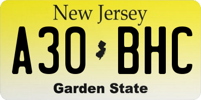 NJ license plate A30BHC