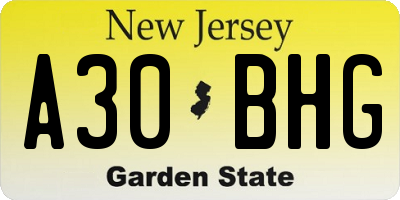 NJ license plate A30BHG