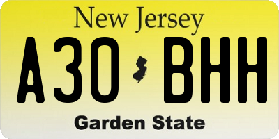 NJ license plate A30BHH