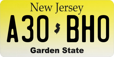 NJ license plate A30BHO