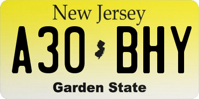 NJ license plate A30BHY