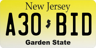 NJ license plate A30BID