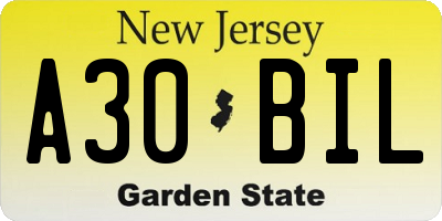 NJ license plate A30BIL